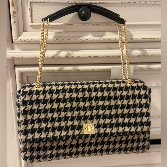 Anine Bing Houndstooth Shoulder Bag with Gold Chain new
